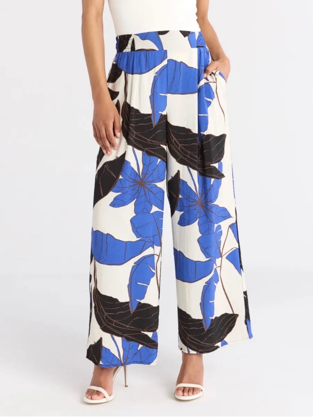 sofia by sofia vergara Blue & White Wide-Leg Floral Palazzo Pants